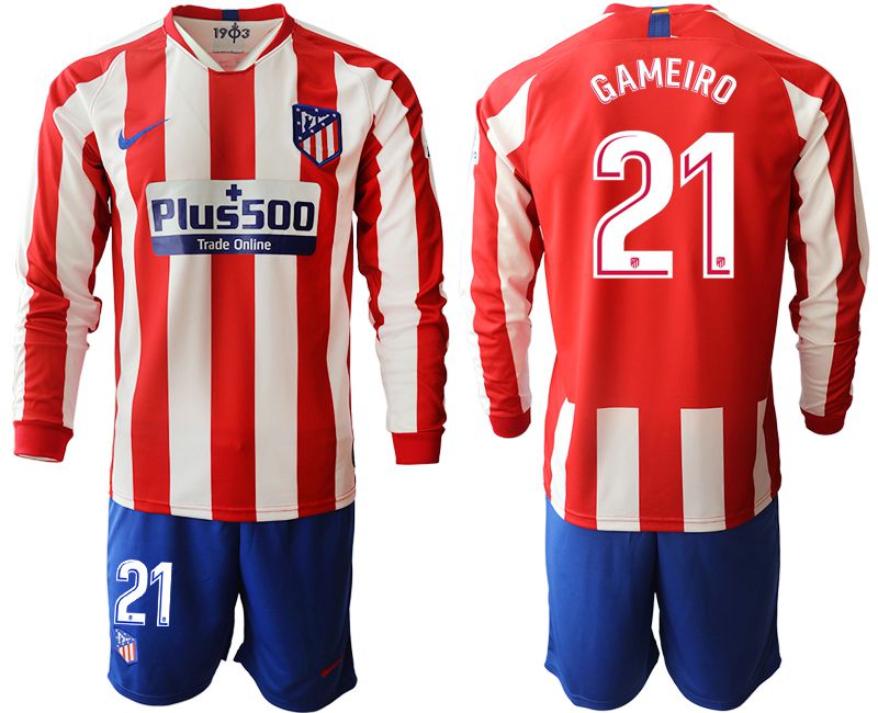 Men 2019-2020 club Atletico Madrid home long sleeves #21 red Soccer Jerseys